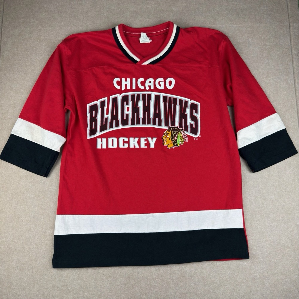 Vintage Chicago Blackhawks Hockey Shirt Boys 18 XL Red Single Stitch‎ NHL USA